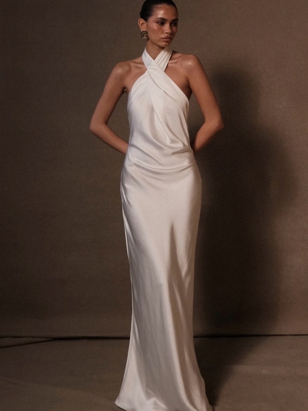 Meshki Twisted Halter Satin Gown